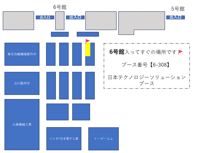 6号館入ってすぐの場所です。ブース番号6-308日本テクノロジーソリューションブース